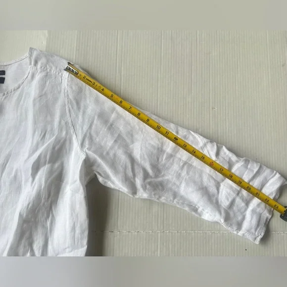 Tahari Shirt European Flax 100% Linen Womens XL White Textured Button Up Top - Picture 6 of 8